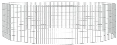 54x60 cm Galvanised Iron Animal Enclosure, 12-Panel DIY Shape Rabbit Run, Free Range Pet Playpen for Small Animals