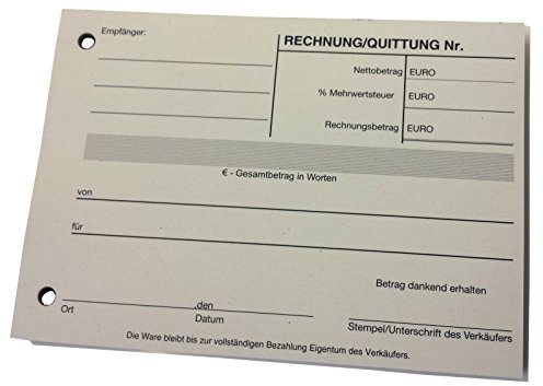 Druckerei Scharlau 1x Block Quittung - Quittungsblock RECYCLINGPAPIER - 100 Blatt DIN A6 Hochformat - gelocht - (22358)