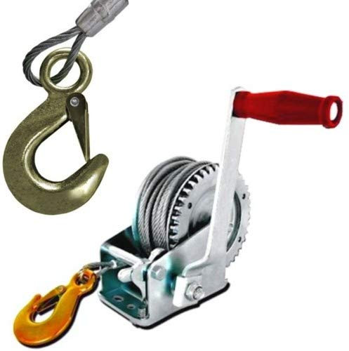 FAST WORLD SHOPPING ® Paranco Manuale Montacarichi Verricello 270 Kg 600 Lb Gancio Argano Fune Acciaio Cavo Traino Corda Tirante