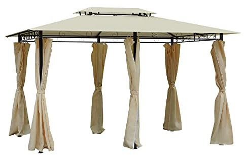Outsunny Tonnelle Barnum pavillon de Jardin Style Colonial Double Toit Toiles latérales Amovibles 3L x 4l x 2,8H m crème