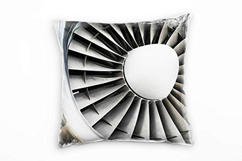 Paul Sinus Art Macro, Flugzeug, Turbine, Silber, grau Deko Kissen 40x40cm für Couch Sofa Lounge Zierkissen - Dekoration zum Wohlfühlen