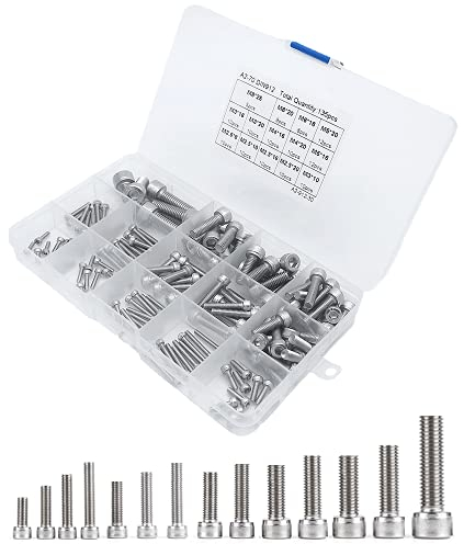 NIERBO 135pcs Vis à Tête Cylindrique Socket Tête Câble Boulons tête Hexagonale Six Pans Creux en Acier Inoxydable 304 M2.5 M3 M4 M5 M6 M8 pour Les Réparations Quotidiennes