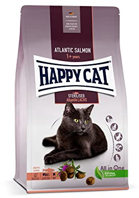 Happy Cat 70579 – Steriliserad vuxen Atlantisk lax – torrfoder för steriliserade katter och baksmälla – 1,3 kg innehåll