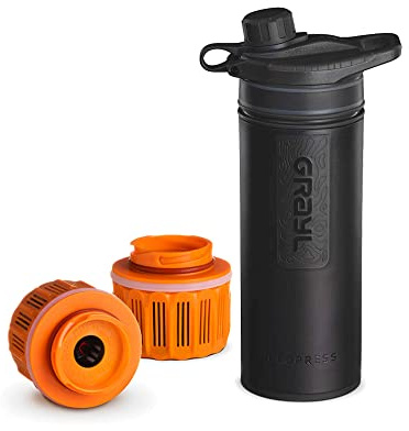 Grayl GeoPress Outdoor- & Reisewasserfilter | für 250L Wasser | Filterkartusche wechselbar | Covert Black mit 2 Ersatzfilter