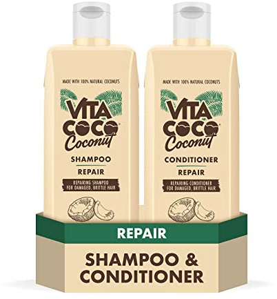 Vita Coco Repair Shampoo und Conditioner Bundle für geschädigtes Haar (2 x 400 ml) schützt das Haar mit 100% natürlichen Kokosnüssen