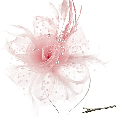 DRESHOW Fascinator Chapeau Plume Mariage Dames Day Bandeau et Clip Cocktail Tea Party Chapeau pour Fille et Femmes
