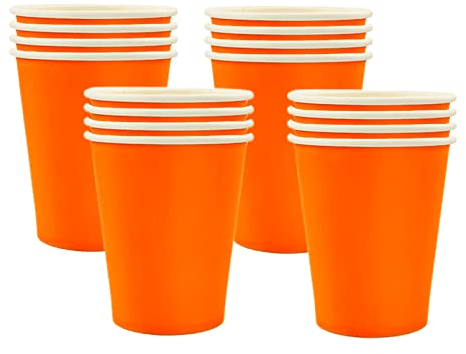 16 stycken pappersmuggar, 250 ml mugg papper orange festmugg drickkoppar bröllop engångsmuggar disposable cups för bröllop, barn DIY, festtillbehör, te, varma och kalla drycker engångskaffemugg