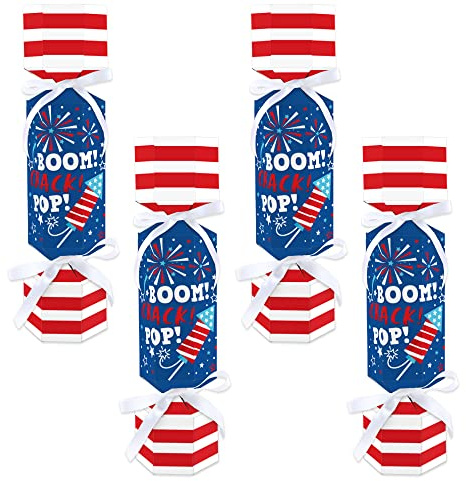 Big Dot of Happiness Firecracker 4th of July - No Snap Red, White and Royal Blue Party Table Favors - DIY Cracker Boxes - Set of 12