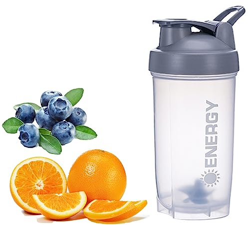KHAOP Protein Shaker Bottle with Mixball - 500ml Gym Cup BPA and DEHP Free Leakproof for Pre Workout Mixer for Protein Powder Shakes & Supplement Shaker Bottle (Grey)