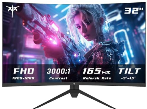 KTC 32 Inch Curved Gaming Monitor, FHD 1080P 165Hz PC Monitor, 1500R, 122% sRGB with HDR, FreeSync Premium, HDMI 2.0x2, DisplayPort 1.4, VESA Compatible, Tilt Adjustable, Eye Care, H32S17C