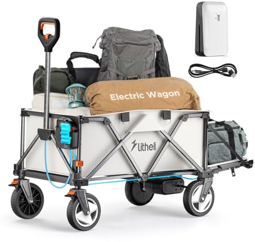 Litheli Carretilla eléctrica Plegable, con neumáticos de 20 cm, Capacidad de 200 l, Carga de 60kg, 2 Frenos, Adecuado para Camping, jardín, Compras(Beige Nuevo)
