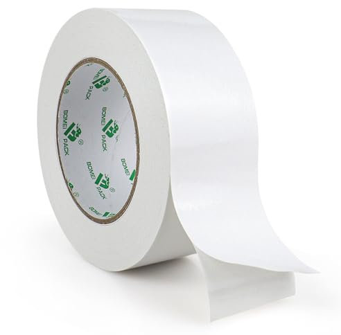 BOMEI PACK White Double Sided Carpet Securing Tape 48mm x 25m Extra Sticky Double Side Carpet Tape for Fixing Carpet Mats Rugs in Place Not Move at Home Gym Office Hotel Exhibition Hall