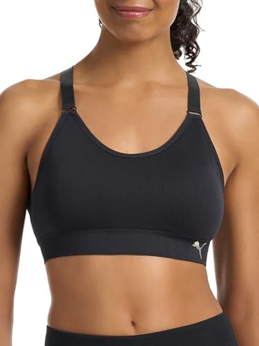 Puma Women's 2 Pack Seamless Sports Bra Puma Black/Heather Grey Medium