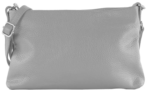 modamoda de T258 Damen Leder Umhängetasche Clutch Kosmetiktasche handmade in Italy, Farbe:Telegrau