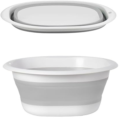 Collapsible Washing Up Bowl, Portable Wash Basin Silicone Plastic Basket Multipurpose Outdoor Travel Basin Camping Sink, Space Saving Folding Washtub (Gray, 3.5L)