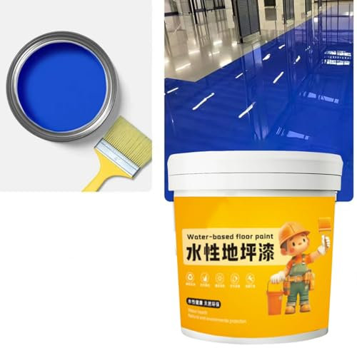 Waterproof Water-Based Epoxys Floor Paint,300g Concrete Floor Paint with Brush,Quick Dry Anti-Slip Concrete Floor Paint for Home Garage Blue