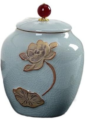Bocal à thé vintage de style chinois, boîtes à café en céramique, récipient de stockage alimentaire, pot hermétique avec couvercle pour la cuisine (bleu clair)