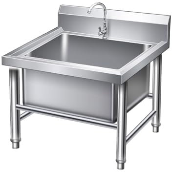 Évier de cuisine utilitaire en acier inoxydable avec robinet, évier à vadrouille/bassin à montage au sol, évacuation des eaux usées, bassin de service autoportant pour cuisine commerciale,