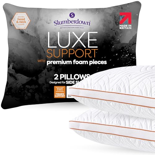 Slumberdown Luxury Crumb Pillows 2 Pack - Hotel Quality, Firm & Breathable Bed Pillow for Side Sleepers | UK-Made, Quilted Cover with Gusset, Non-Allergenic, Washable (43 x 69cm)