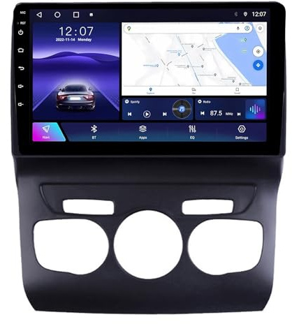 Autorradio de 9 Pulgadas, 2 DIN, CarPlay y Android 14, Pantalla táctil, Bluetooth, AHD, cámara de visión Trasera, navegación GPS, Controles en el Volante (A1, 1 GB + 32 GB)