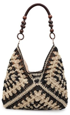 EWUHYFP Bolso de Mano Tejido Calado Bolso tejido de paja ahuecado, bolso playa, gran capacidad, hombro for vacaciones