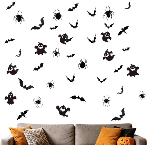 Halloween Fladdermöss Väggdekoration 41 Stycken Realistiska PVC Halloween | Skräck Spindel Spöke Fladdermus Väggdekal För Sovrum Vardagsrum Spökhusfest Glas Fönster