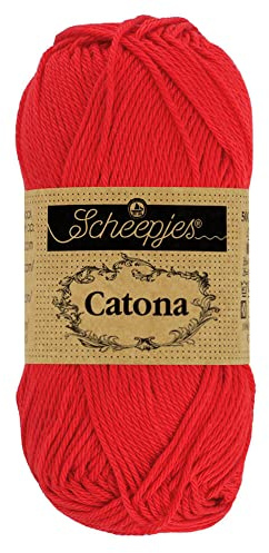 Scheepjes Catona 50g - 115 Hot Red Yarn for Knitting and Crochet