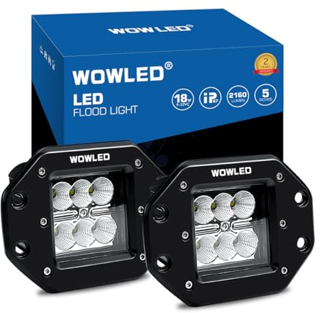 WOWLED Flush Mount LED Work Light Pods, 2 Pcs 5 18W Super Bright Backup Off Road Fog Lights for Car, Truck, SUV, Boat, Camping, 12V