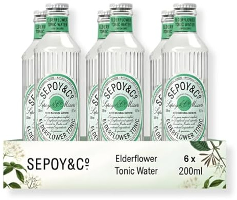 SEPOY & CO. Elderflower Tonic Water - 6 x 200ml | Low Calorie, Less Sugar | Pure Himalayan Water & 100% Natural Ingredients | Elderflower sourced from UK