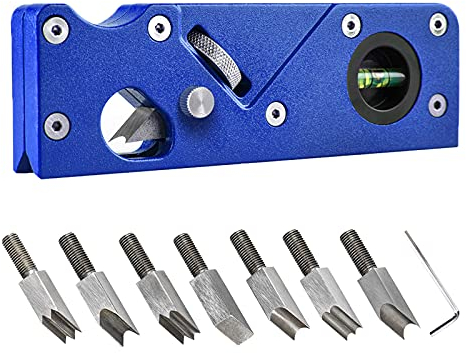 Rabot d'angle pour le travail du bois - Rabot à chanfreiner portable + 7 types de têtes de coupe - Outil pour le travail du bois - Outil de coupe et de chanfreinage rapide des bords - Bleu