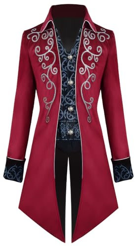 KGIHPC Herren Vintage viktorianischen Gothic Frack Viking Renaissance Mittelalter Renaissance Steampunk Jacke Halloween Kostüme (Rot, XL)