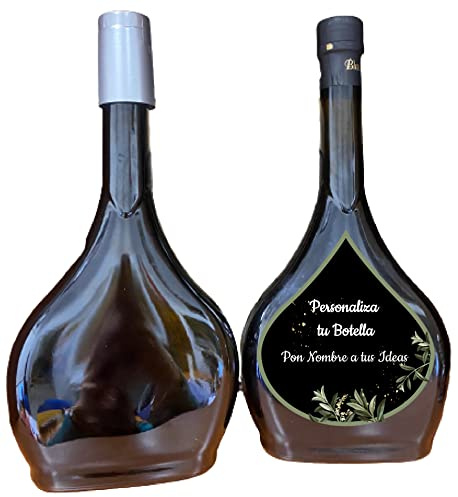 Esencia Andalusí Botella Elegante Negra, 500 ml, Personalizable con 8 Etiquetas, Botella Vacía para Bebidas, Vino, Licor, Aceite, Vinagre de Cristal