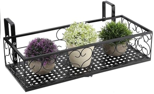 Portavasi da Balcone, Fioriera per Ringhiera, Ringhiera Sospesa, Cesto Portavasi, Fioriera da Balcone, Recinzione, Supporto in Vaso, Cestini Rettangolari per Piante, Decorazione per Mensole, Nero