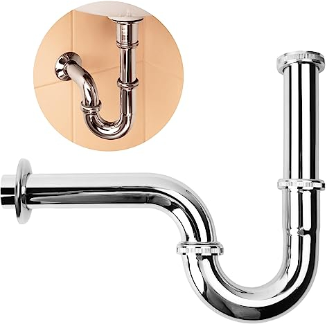 Siphon for Washbasin & Washstand, 32mm Universal Stainless Steel Basin Waste Drainer, Odour and Leak Resistant Trap with Slip Joint Extension Tube, P-Pipe for Bathroom, Sink Waste Trap