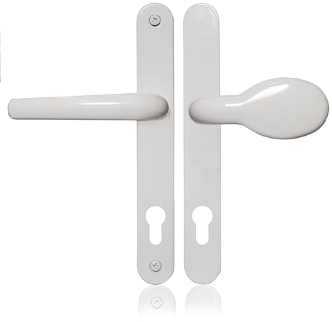 XFORT Uros White Door Handle, (PZ 92mm, Screw Hole Distance 211mm, Overall 243mm) Aluminium Lever/Pad UPVC, Front Door Handle