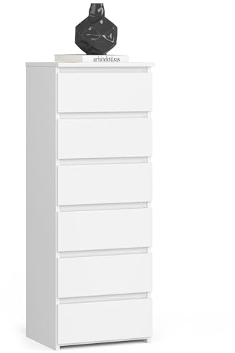 AKORD | Cassettiera a 6 Cassetti | Credenza Alta | Moderna Mobiletto per Soggiorno Sala da Pranzo Camera da Letto Corridoio Bagno | Armadio Cameretta | 35x40x109 cm | Bianco
