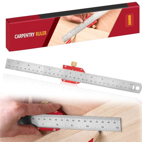 Forhandy 300 mm målningsmått, rostfritt stål metall målningsverktyg med mätskala i INCH och CM snickarvinkel anslagslinjal för markering av 30°/45°/60°/90° för träbearbetning hemmaarbete