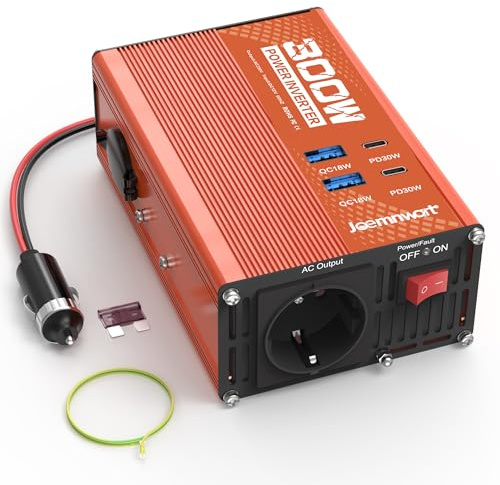 Joemnwart Spannungswandler 300W, Wechselrichter mit modifizierter Sinuswelle 12V auf 230V, Spitzenleistung 600W ideal für Laptops, Tablets, Smartphones und mehr