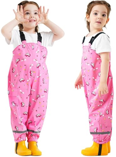 Domueay Pantalon de Pluie Enfant Imperméable Salopette Pluie 2-7 Ans | Coupe-Vent Respirant Pantalon de Boue Pliable Pantalon Pluie Reflechissant, Garçons Filles Vêtements Extérieur Randonnée