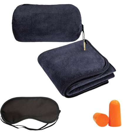 Kissen und Decke 2 in 1,2 in 1 Reisedecke,127*152cm Warme und Weich Flugzeugdecke,Wird mit Augenmaske und Ohrstöpseln geliefert,Zur Verwendung in Autos,Flugzeugen,beim Camping,auf Reisen (marineblau)
