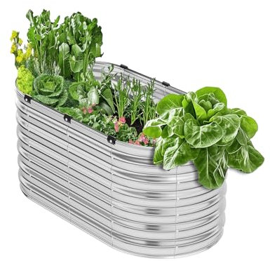 VEVOR Jardinière 1200x575x560 mm Lit de Jardin Surélevé Métal Galvanisé Bac de Plantation Ovale Fond Ouvert pour Cultiver Fleur Herbes Plantes Succulentes dans Jardin Terrasse Patio Balcon, Argent