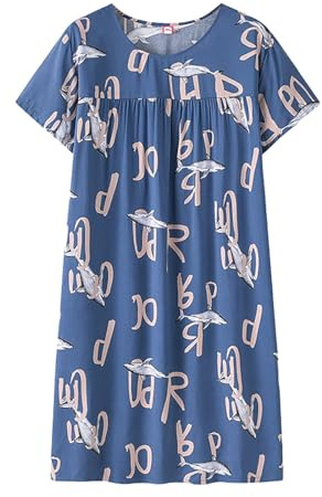 Robe de nuit d'été en coton à manches courtes pour femmes du milieu - Nouvelle coupe ample pour la maison - Vêtements de nuit pour personnes âgées - Robe grande taille pour femmes A chemises