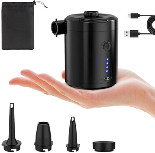 Inflador Electrico Portatil 5200 mAh con 4 Boquillas, Hinchador Colchón Hinchable Mini, Bomba de Aire Batería Recargable, Bomba Inflado Eléctrica Rápido para Cojines Inflables, Bote, Flotador Piscinas