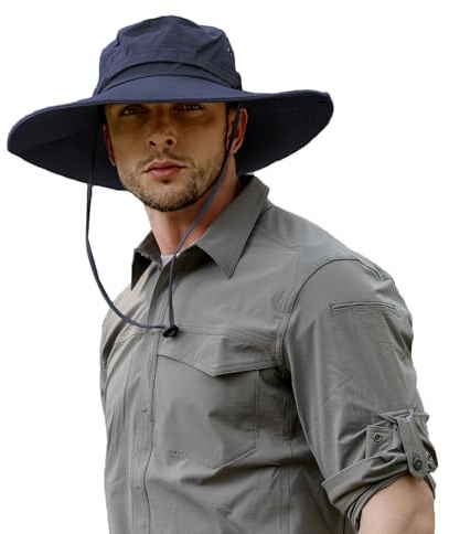 ZLYC Cappello da sole a tesa larga da uomo protezione UV Safari cappello Boonie cappello estivo da pescatore, Taglia unica