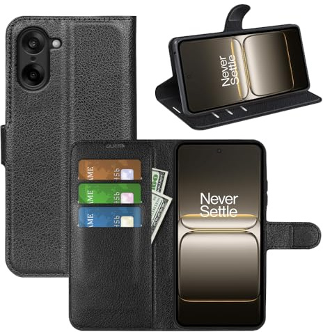 Fertuo Cover per Oneplus Nord CE 5, Custodia Portafoglio Cover a Libro in Pelle Flip Case Sottile con Silicone Bumper, Fibbia Magnetica, Porta Carte e Kickstand, Nero