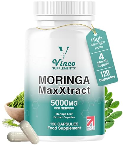 Vinco Moringa Capsules 5000mg - 120 High Strength Rosabella Moringa Capsules for Energy and Immune Support - 4 Months Supply - Pure Concentrated Leaf Extract - Vegan, Non-GMO & Gluten Free