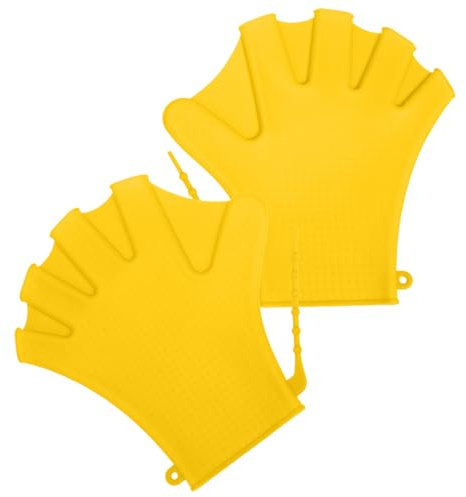 TOYANDONA Guantes Palmeados de Silicona Amarillos para Natación y Buceo, Talla Ajustable, Suministros de Buceo para Adultos, Entrenamiento de Resistencia Acuática y Tonificación Muscular