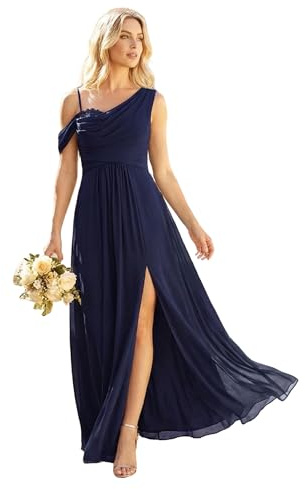 Ever-Pretty Women's One-Shoulder Chiffon Bridesmaid Dress Draped Bodice Maxi Dress with Side Split for Wedding Parties 02663