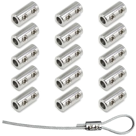 XENQITO 15 Piezas Abrazadera de Bucle de Cable de Doble Orificio, Perrillos Cable Acero, Tensor Cuerda Tendedero, Abrazaderas Dobles para Cable de Acero y Alambre, Abrazadera De Cuerda De Metal