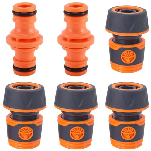 Set 6 Pezzi Raccordi Tubo Acqua Giardino 3/4 Pollici (19mm), Attacco Rapido Acqua Universale, Connettore per Canna da Giardino e Adattatore Rubinetto per Irrigazione e Lavaggio Auto, Arancione